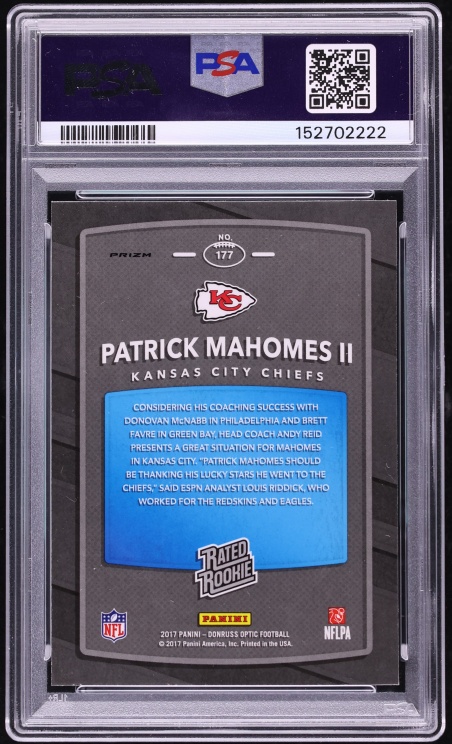 2017 Donruss Optic Holo Patrick Mahomes II ROOKIE #177 PSA 10 GEM MINT