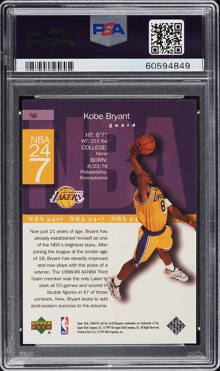 1999 Upper Deck HoloGrFX NBA 24/7 Kobe Bryant #N8 PSA 10 GEM MINT
