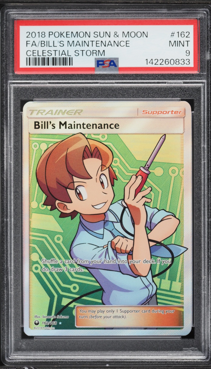 2018 Pokemon Sun & Moon Celestial Storm Full Art Bill's Maintenance #162 PSA 9 MINT