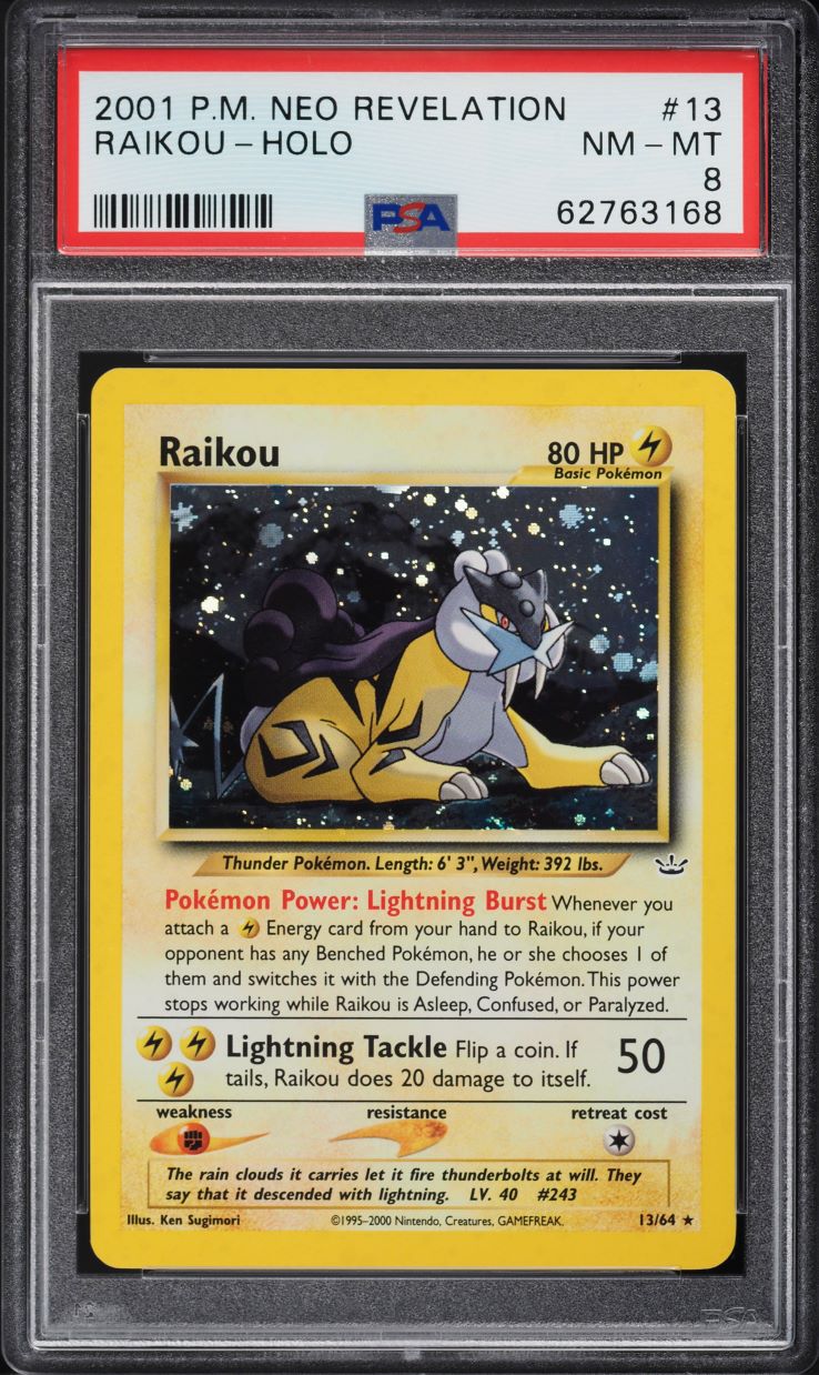 2001 Pokemon Neo Revelation Holo Raikou #13 PSA 8 NM-MT