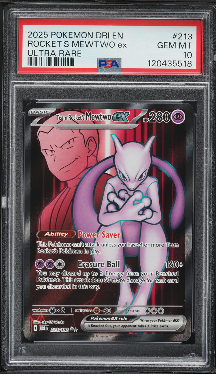 2025 Pokemon Scarlet & Violet Destined Rivals Full Art Rocket's Mewtwo ex #213 PSA 10 GEM MINT
