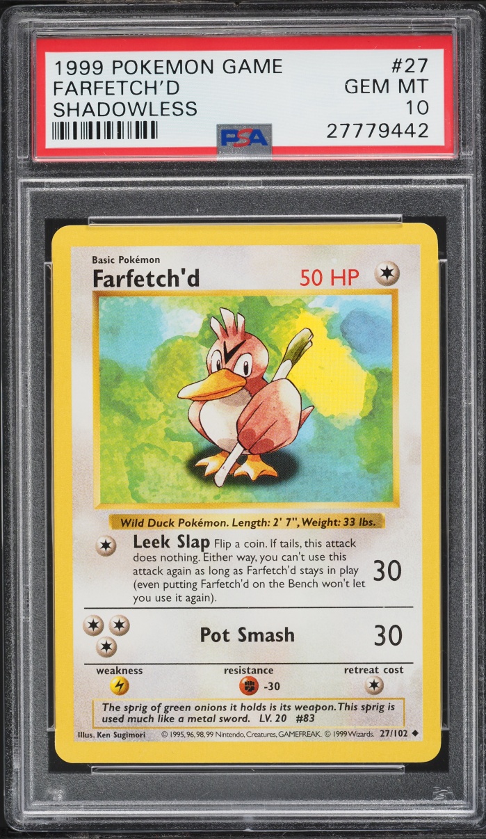 1999 Pokemon Base Set Shadowless Farfetch'd #27 PSA 10 GEM MINT