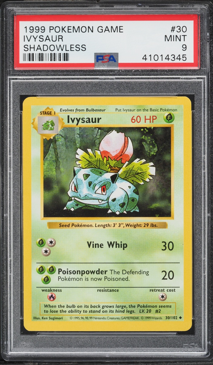1999 Pokemon Base Set Shadowless Ivysaur #30 PSA 9 MINT