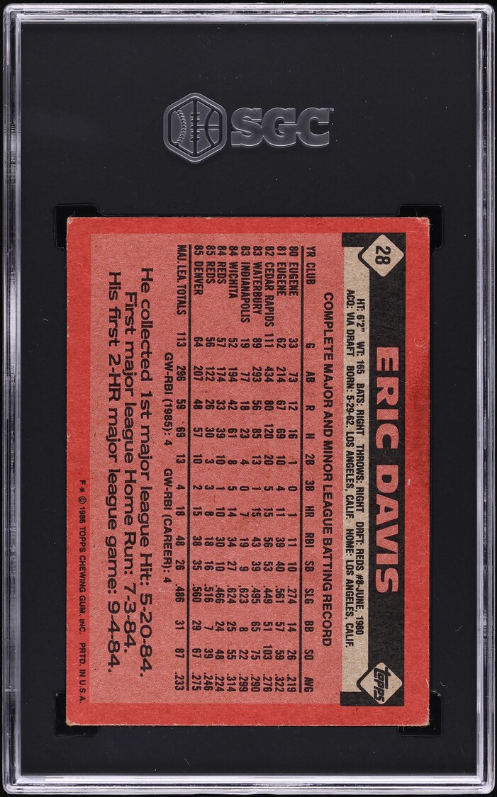 1986 Topps Eric Davis #28 SGC 4 VGEX