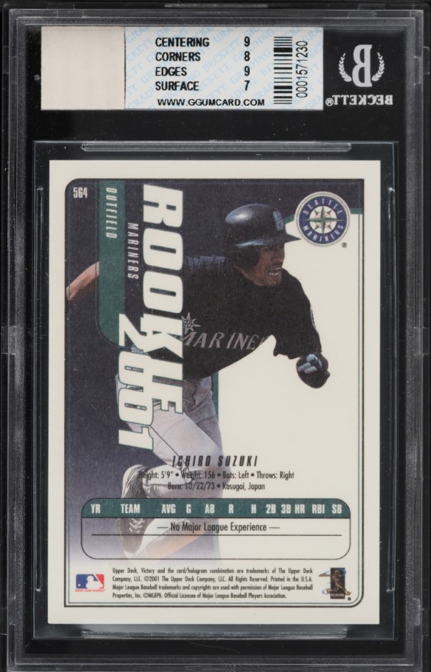 2001 Upper Deck Victory Ichiro Suzuki ROOKIE RELIC #564 BGS 8 NM-MT