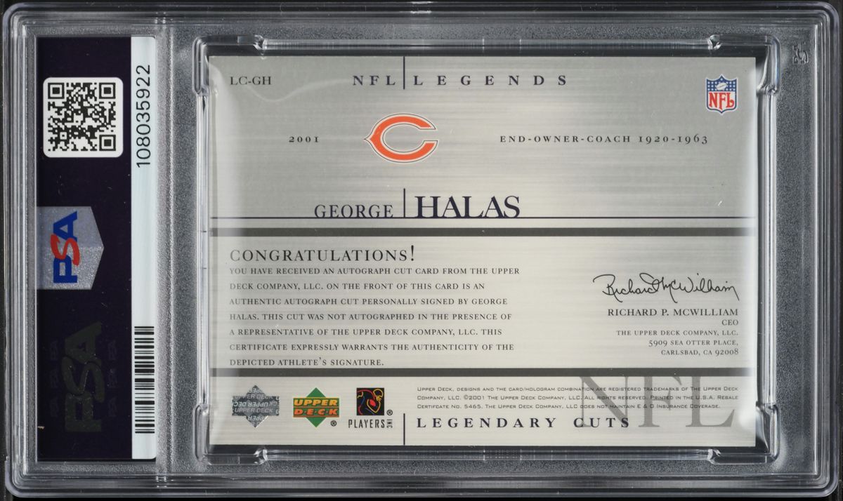 2001 Upper Deck Legends Legendary Cuts George Halas AUTO #LC-GH PSA 9 MINT