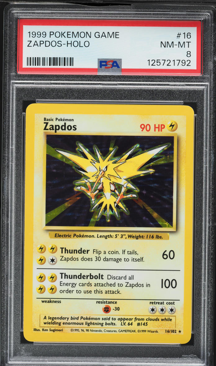 1999 Pokemon Base Set Holo Zapdos #16 PSA 8 NM-MT