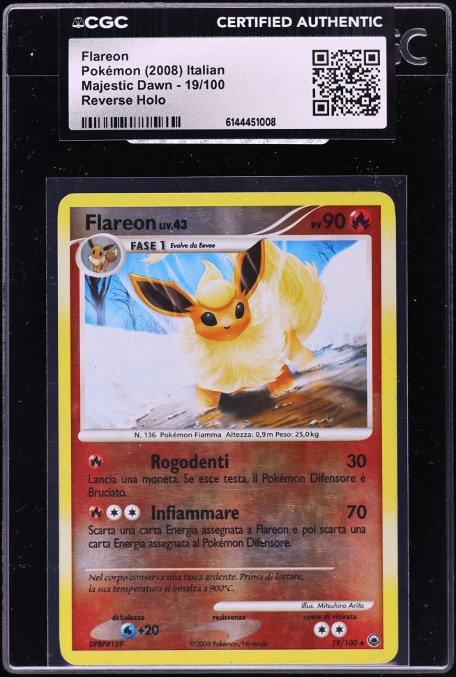 2008 Pokemon Italian Majestic Dawn Reverse Holo Flareon #19 CGC AUTH