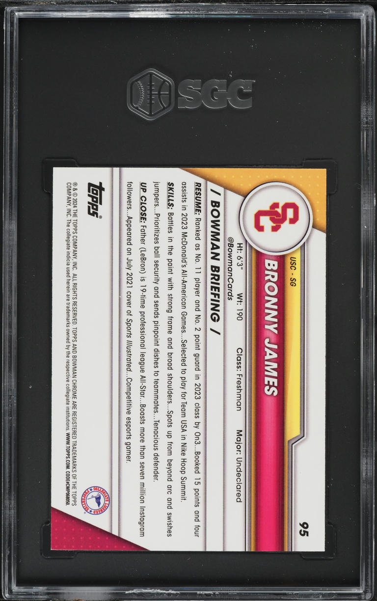 2023 Bowman Chrome University Bronny James ROOKIE #95 SGC 10 GEM MINT