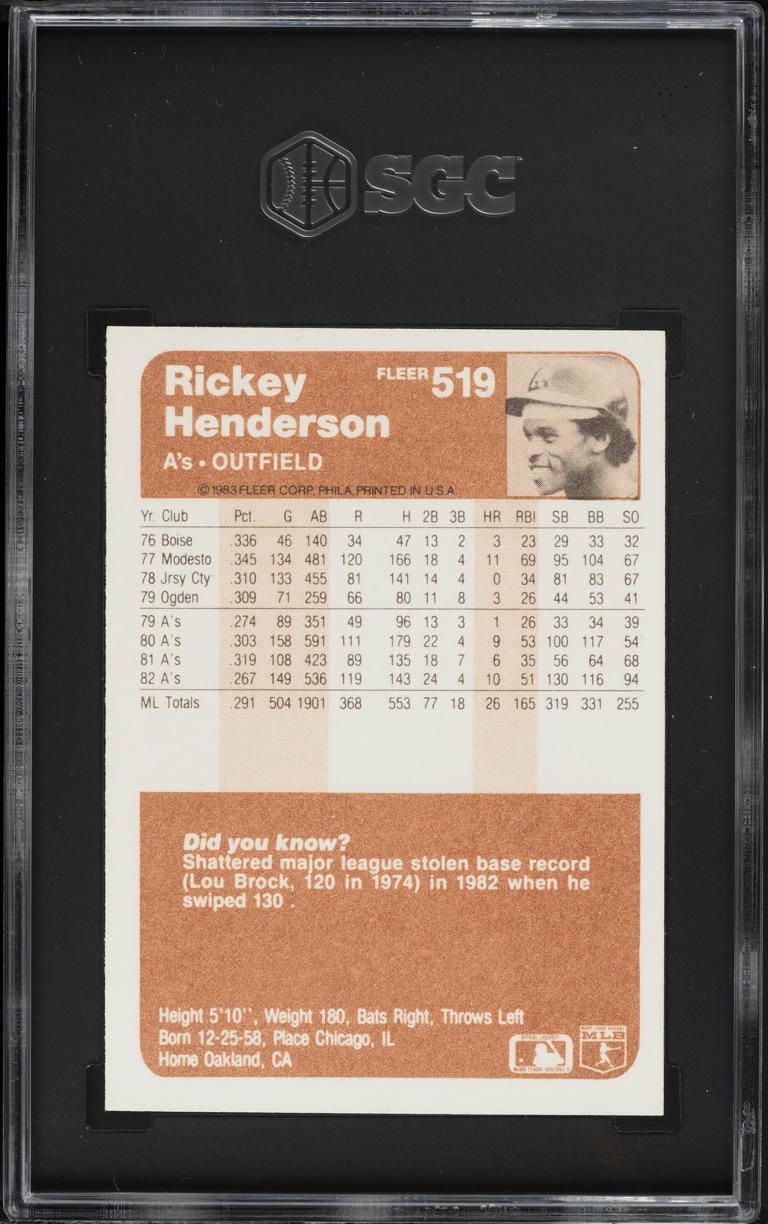 1983 Fleer Rickey Henderson #519 SGC 7 NRMT