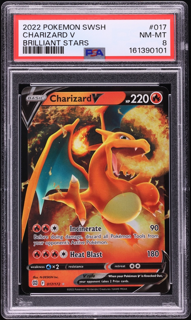 2022 Pokemon Sword & Shield Brilliant Stars Holo Charizard V #17 PSA 8 NM-MT