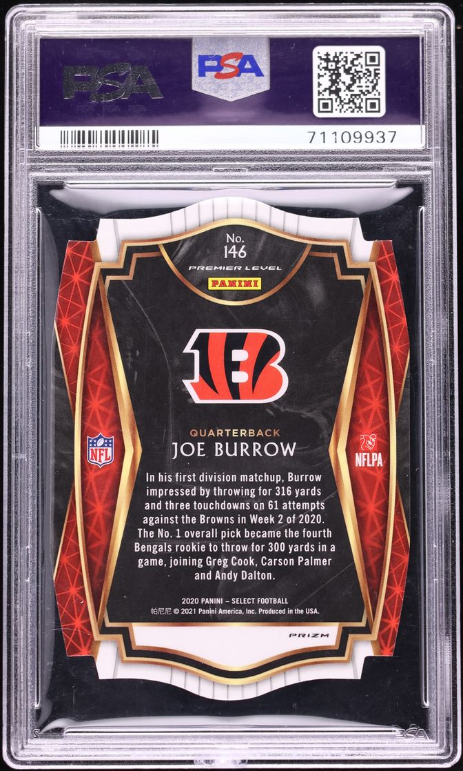 2020 Select Premier Level Orange Prizm Die-Cut Joe Burrow ROOKIE #146 PSA 10 GEM MINT