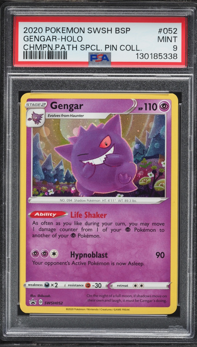 2020 Pokemon Sword & Shield Promo Champions Path Pin Collection Holo Gengar #52 PSA 9 MINT