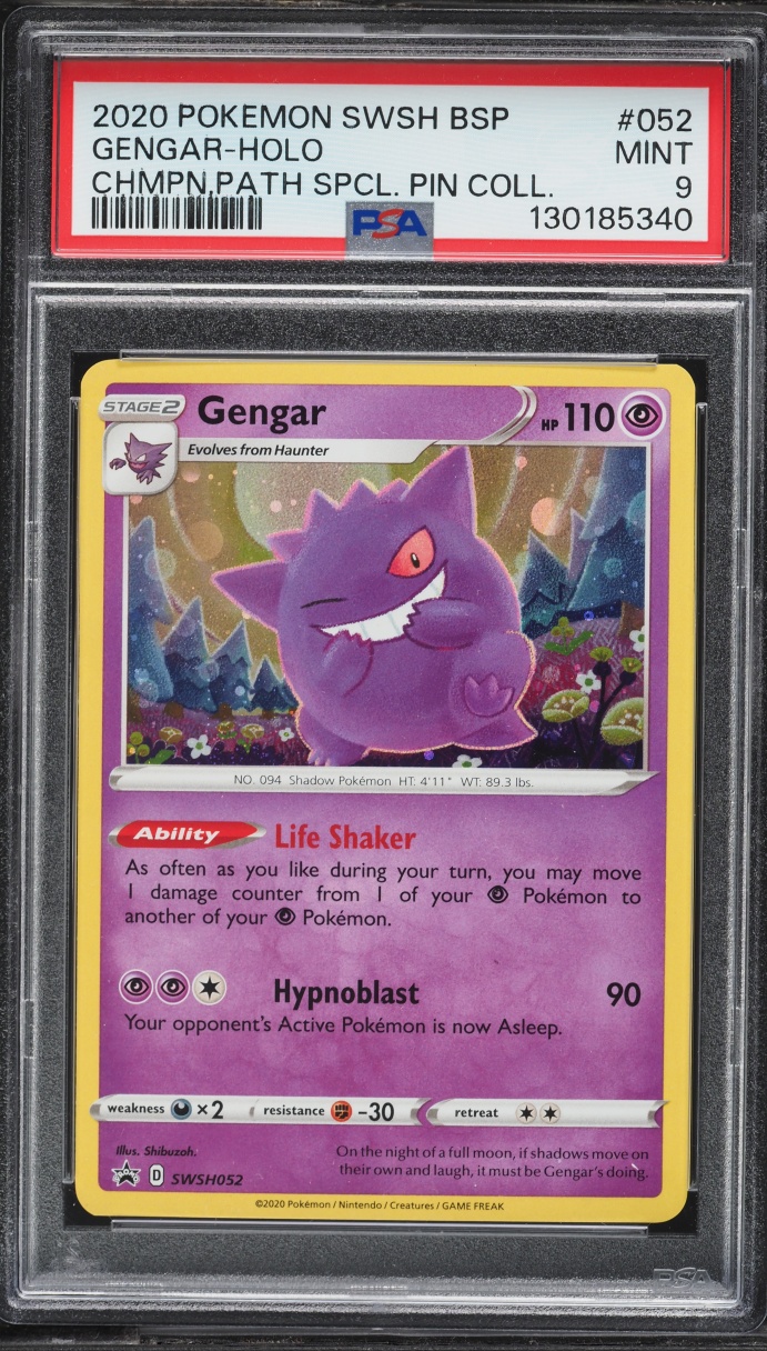 2020 Pokemon Sword & Shield Promo Champions Path Pin Collection Holo Gengar #52 PSA 9 MINT