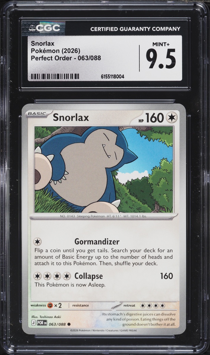 2026 Pokemon Mega Evolution Perfect Order Snorlax #63 CGC 9.5 MINT+