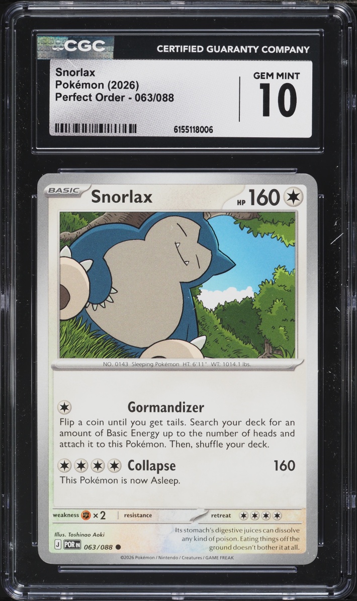 2026 Pokemon Mega Evolution Perfect Order Snorlax #63 CGC 10 GEM MINT