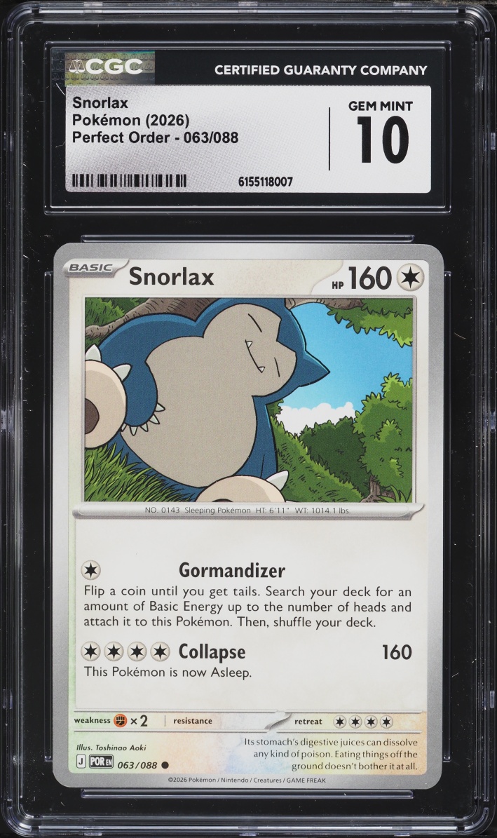 2026 Pokemon Mega Evolution Perfect Order Snorlax #63 CGC 10 GEM MINT