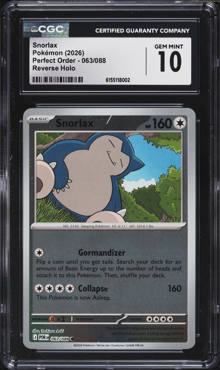 2026 Pokemon Mega Evolution Perfect Order Reverse Holo Snorlax #63 CGC 10 GEM MINT