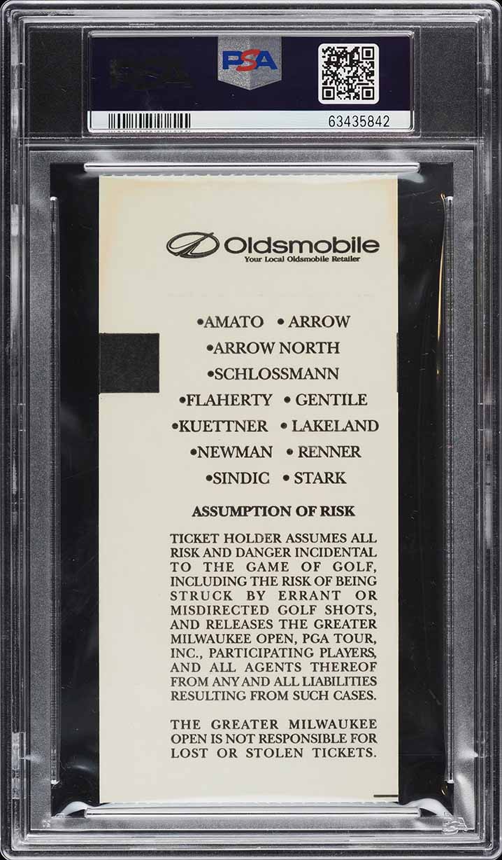 1996 Greater Milwaukee Open Full Ticket Tiger Woods Turns Pro PSA 8 NM-MT