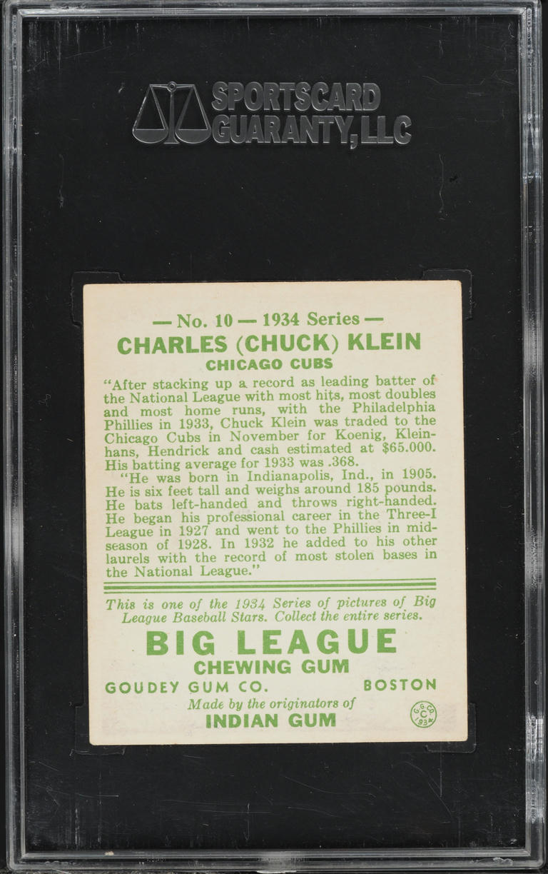 1934 Goudey Chuck Klein #10 SGC 5.5 EX+