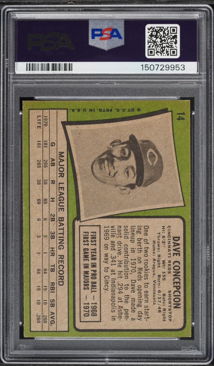 1971 Topps Dave Concepcion ROOKIE #14 PSA 5 EX