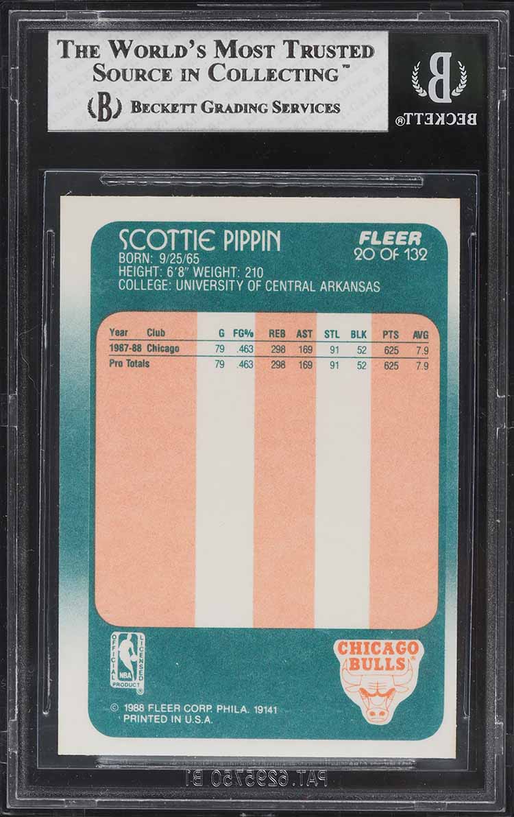 1988 Fleer Basketball Scottie Pippen ROOKIE #20 BGS 8 NM-MT