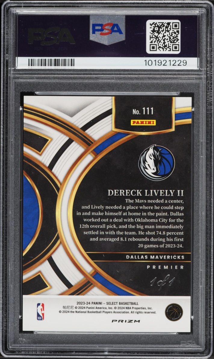 2023 Select Premier Black Disco Prizm Dereck Lively II ROOKIE 1/1 #111 PSA 9 MINT