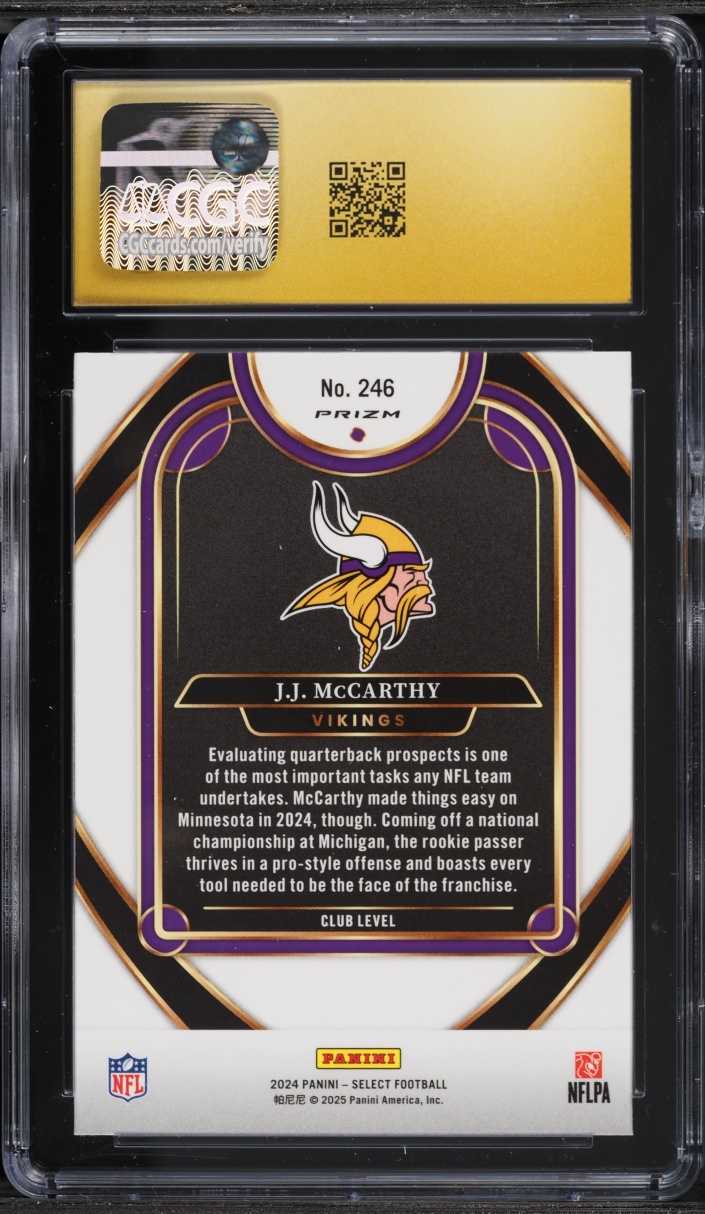 2024 Select Club Level Red & Yellow Shock J.J. McCarthy ROOKIE #246 CGC 10 PRISTINE