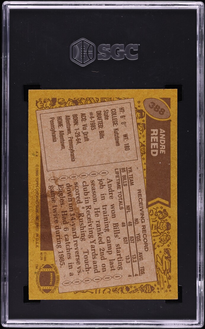 1986 Topps Football Andre Reed ROOKIE #388 SGC 7 NRMT