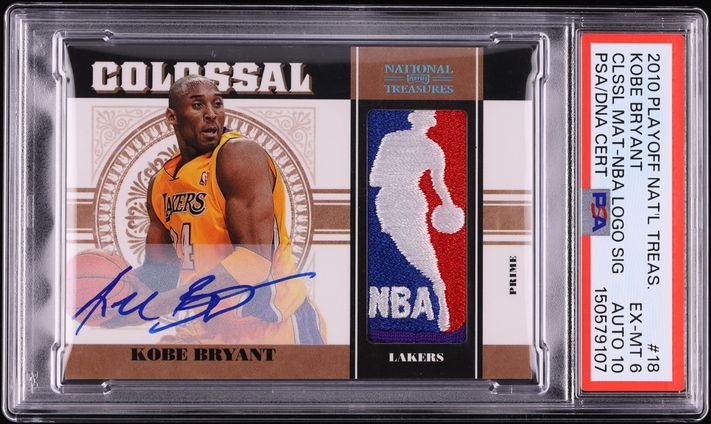 2010 Playoff National Treasures Colossal Kobe Bryant NBA LOGOMAN PATCH AUTO DNA 10 1/2 PSA 6