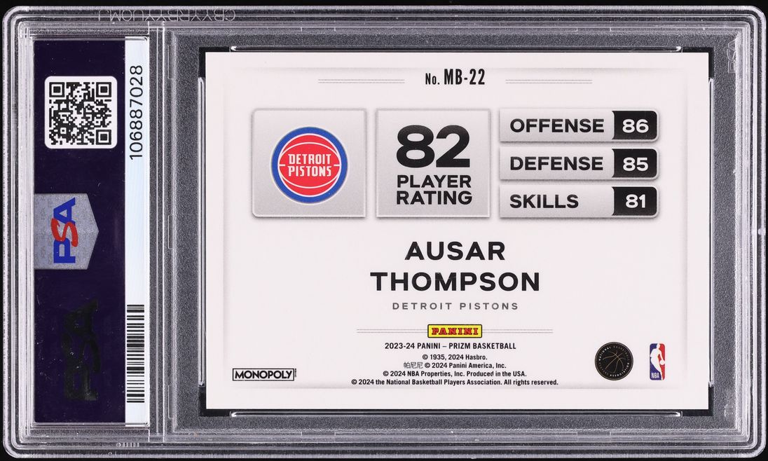 2023 Panini Prizm Monopoly Money Blast Ausar Thompson ROOKIE #MB22 PSA 10 GEM MINT