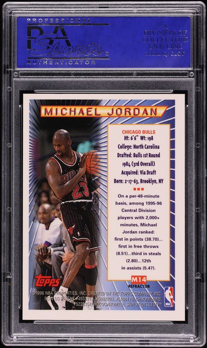 1996 Topps Mystery Finest Borderless Refractor Michael Jordan #M14 PSA 10 GEM MINT
