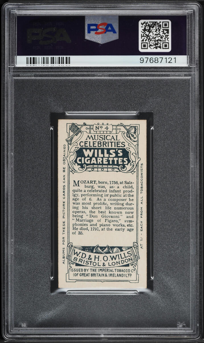 1911 W.D. & H.O. Wills Musical Celebrities Mozart #4 PSA 5 EX