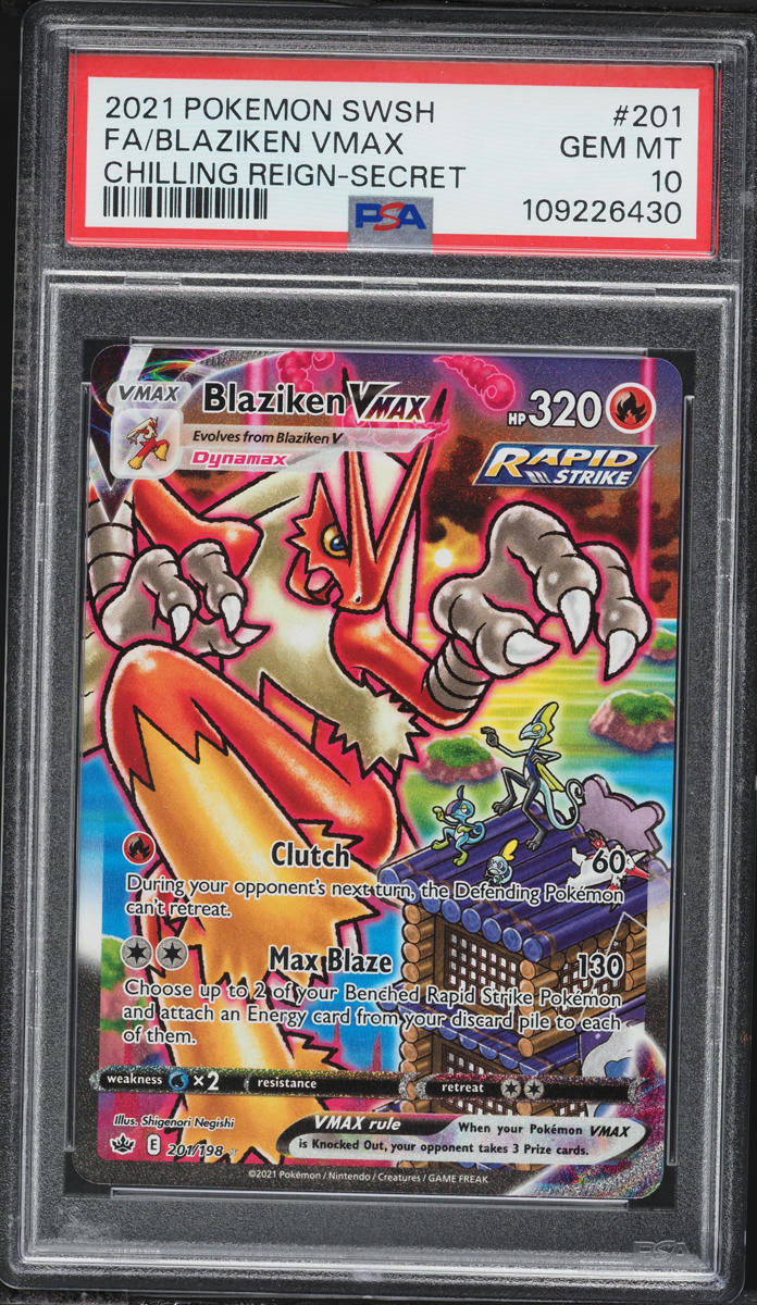 2021 Pokemon Sword & Shield Chilling Reign Full Art Blaziken VMAX #201 PSA 10 GEM MINT