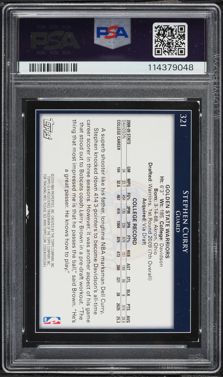 2009 Topps Basketball Stephen Curry ROOKIE #321 PSA AUTH