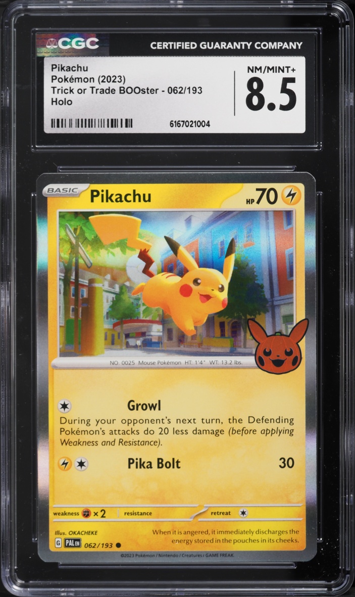 2023 Pokemon Scarlet & Violet Paldea Evolved Trick Or Trade Holo Pikachu #62 CGC 8.5 NM-MT+
