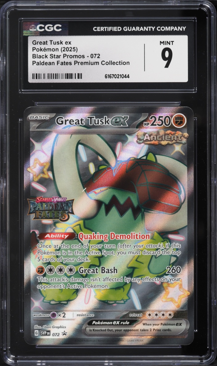 2025 Pokemon Scarlet & Violet Promo Paldean Fates Premium Full Art Great Tusk EX #72 CGC 9 MINT