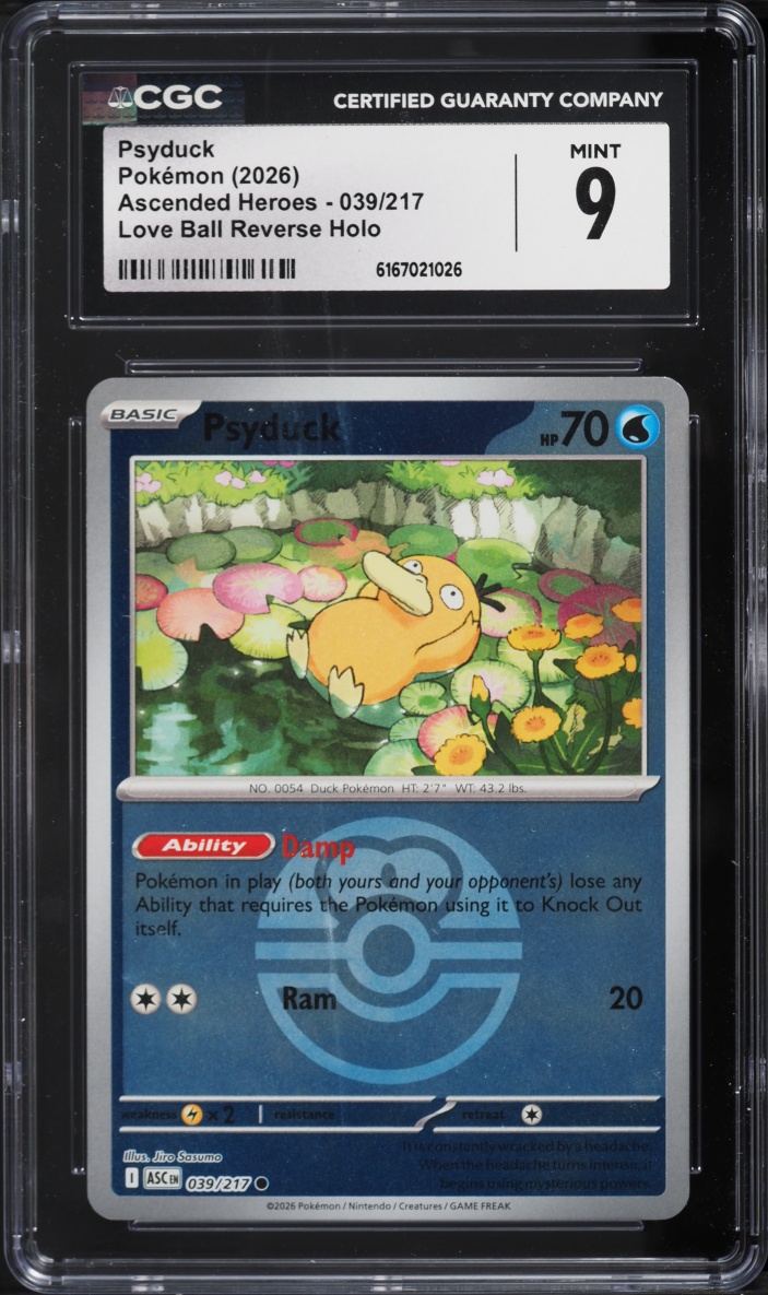 2026 Pokemon Mega Evolution Ascended Heroes Love Ball Reverse Holo Psyduck #39 CGC 9 MINT