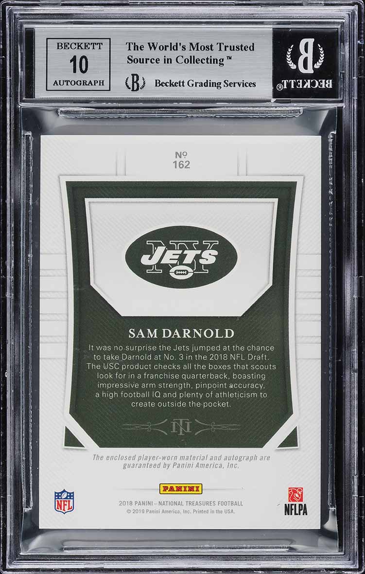 2018 National Treasures Sam Darnold ROOKIE PATCH AUTO /99 #162 BGS 8.5 NM-MT+