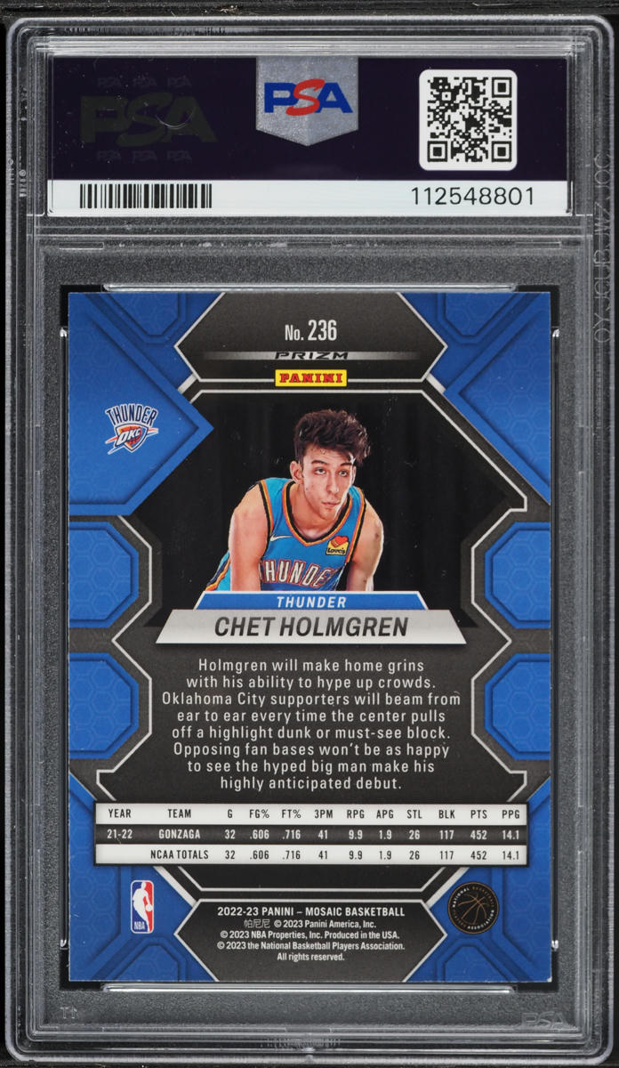 2022 Panini Mosaic Silver Chet Holmgren ROOKIE #236 PSA 9 MINT