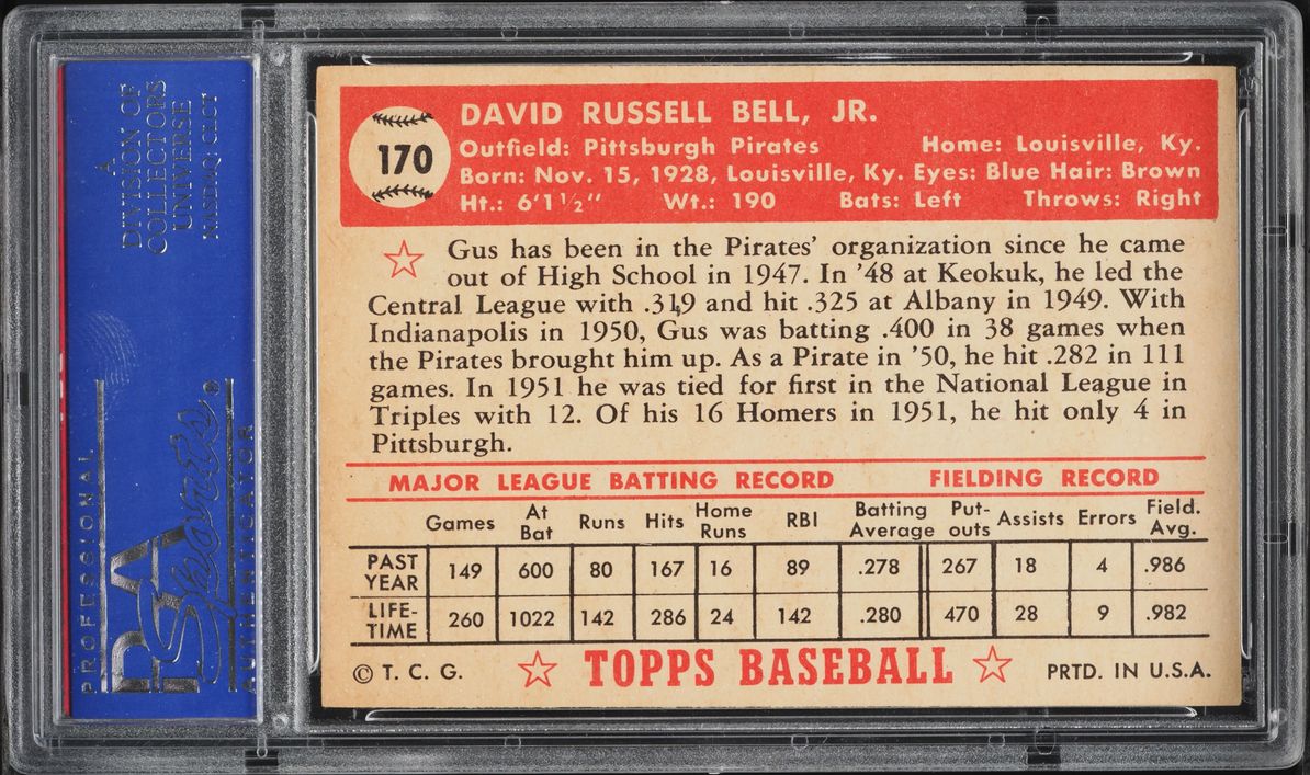 1952 Topps Gus Bell #170 PSA 7 NRMT