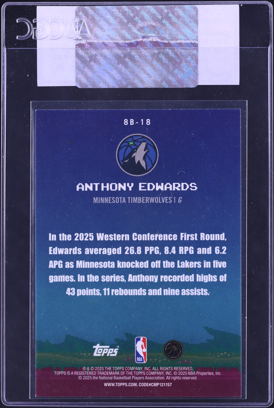 2025 Topps 8-Bit Ballers Holo Foil Anthony Edwards #8B-18 CGC AUTH