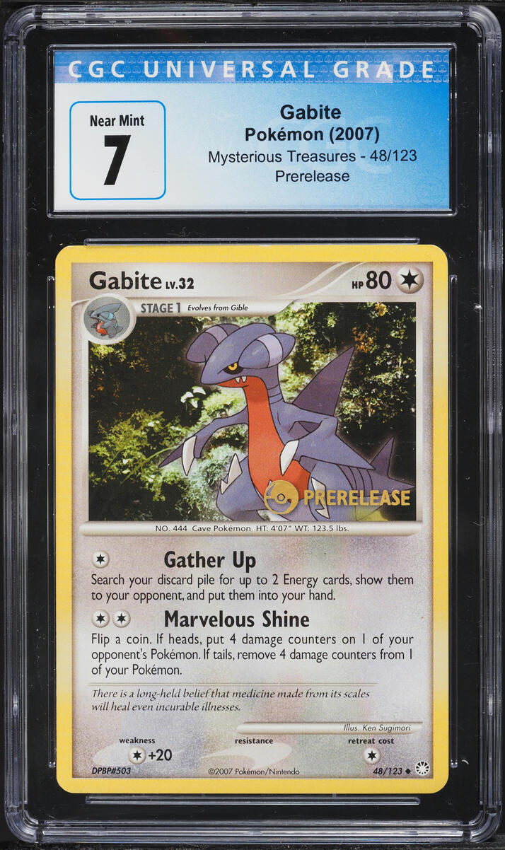 2007 Pokemon Diamond & Pearl Mysterious Treasures Prerelease Gabite #48 CGC 7 NRMT