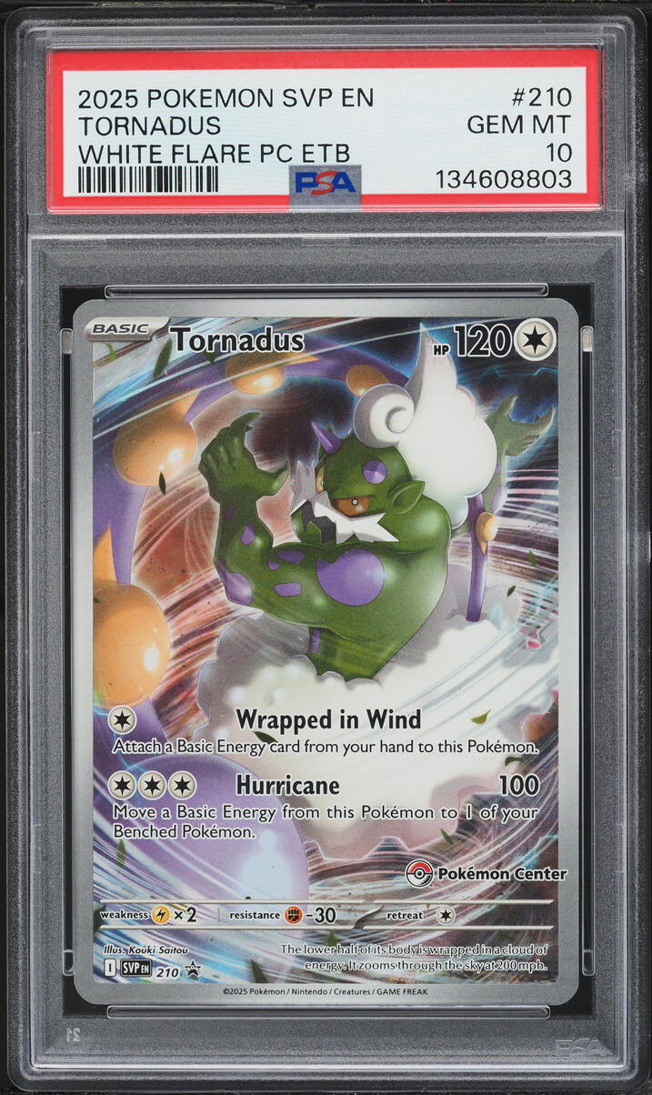 2025 Pokemon Scarlet & Violet Promo White Flare Center ETB Full Art Tornadus #210 PSA 10 GEM