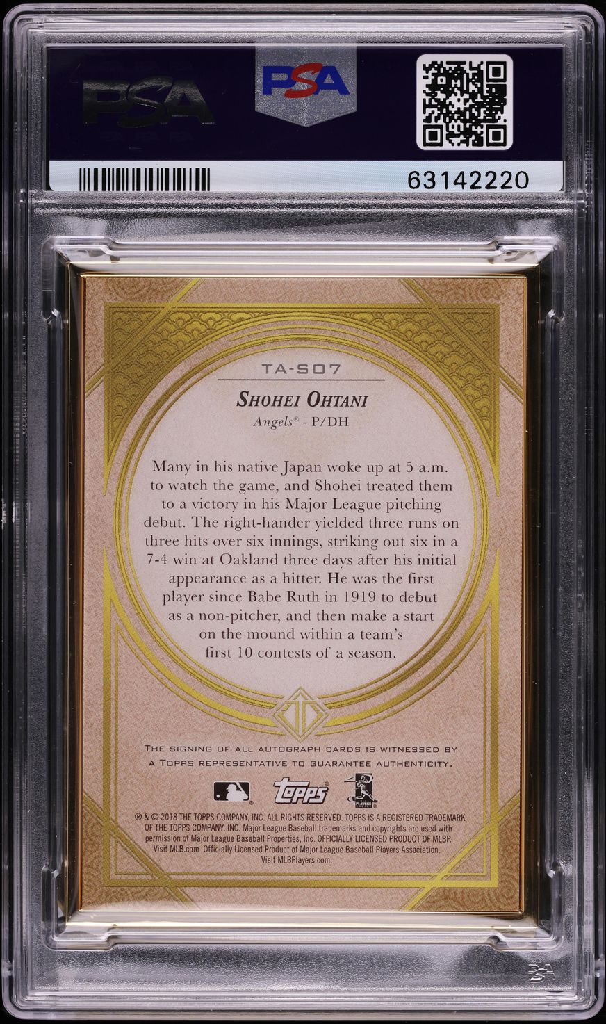 2018 Topps Transcendent Japan Platinum Shohei Ohtani RC AUTO DNA