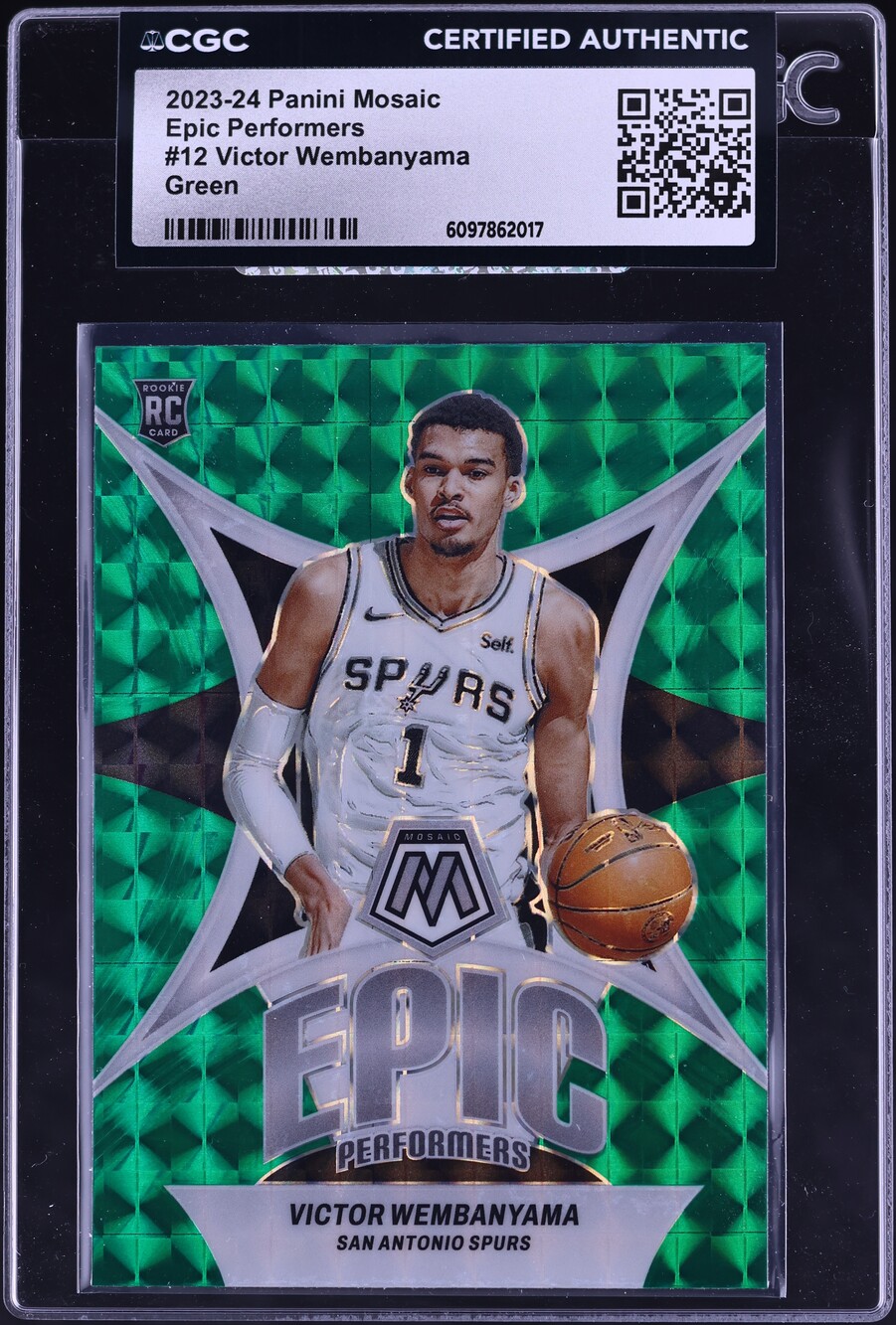 2023 Panini Mosaic Epic Performers Green Victor Wembanyama ROOKIE #12 CGC AUTH