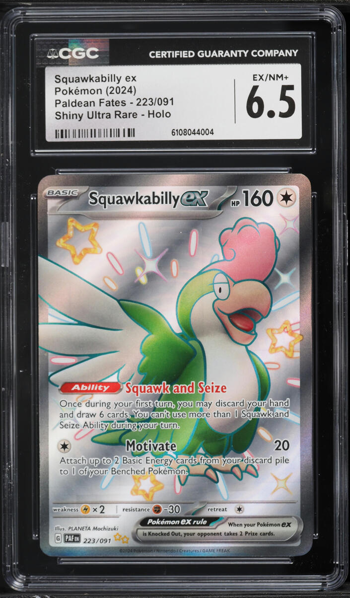 2024 Pokemon Scarlet & Violet Paldean Fates Full Art Shiny Squawkabilly EX #223 CGC 6.5 EXMT+