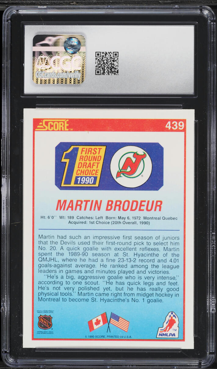1990 Score Hockey Martin Brodeur ROOKIE #439 CGC 9 MINT