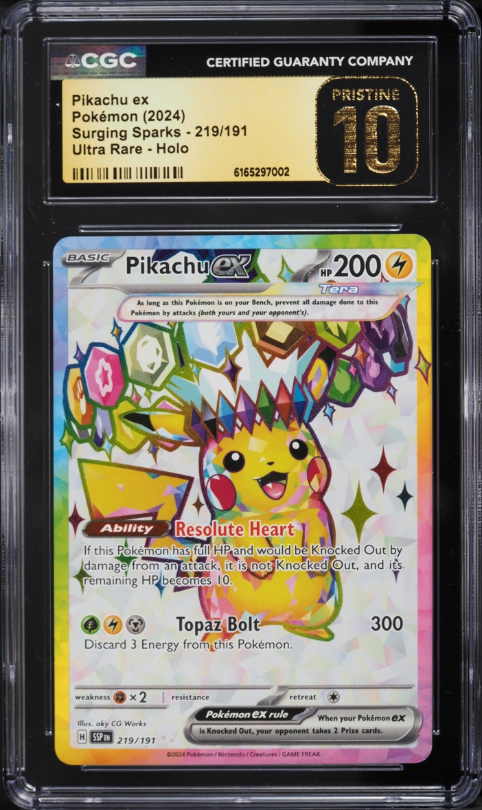2024 Pokemon Scarlet & Violet Surging Sparks Full Art Pikachu Ex #219 CGC 10 PRISTINE