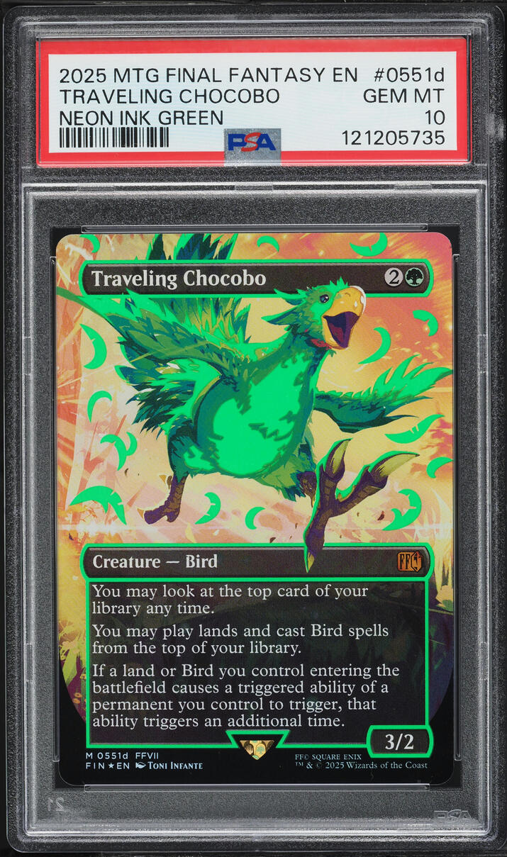 2025 Magic The Gathering MTG Final Fantasy Neon Ink Green Traveling Chocobo #0551d PSA 10 GEM